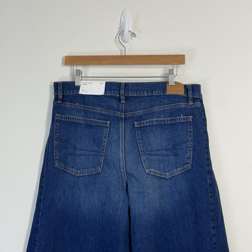 NWT American Eagle Strigid Dreamy Drape Barrel Jeans Size 12 /31W Dark Indigo - Picture 8 of 14